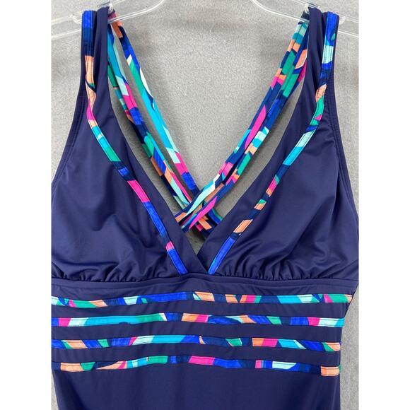 La Blanca Swimsuit Women's Sz 14 Island Goddess Blue V-neck Criss‎ Cross Straps - Picture 2 of 12